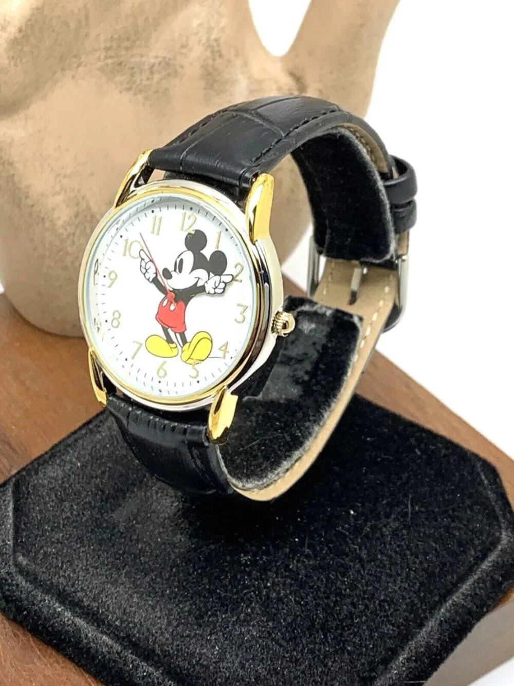 Disney Mickey Mouse Women's Watch 35mm White Dial Quartz Black Leather W002755